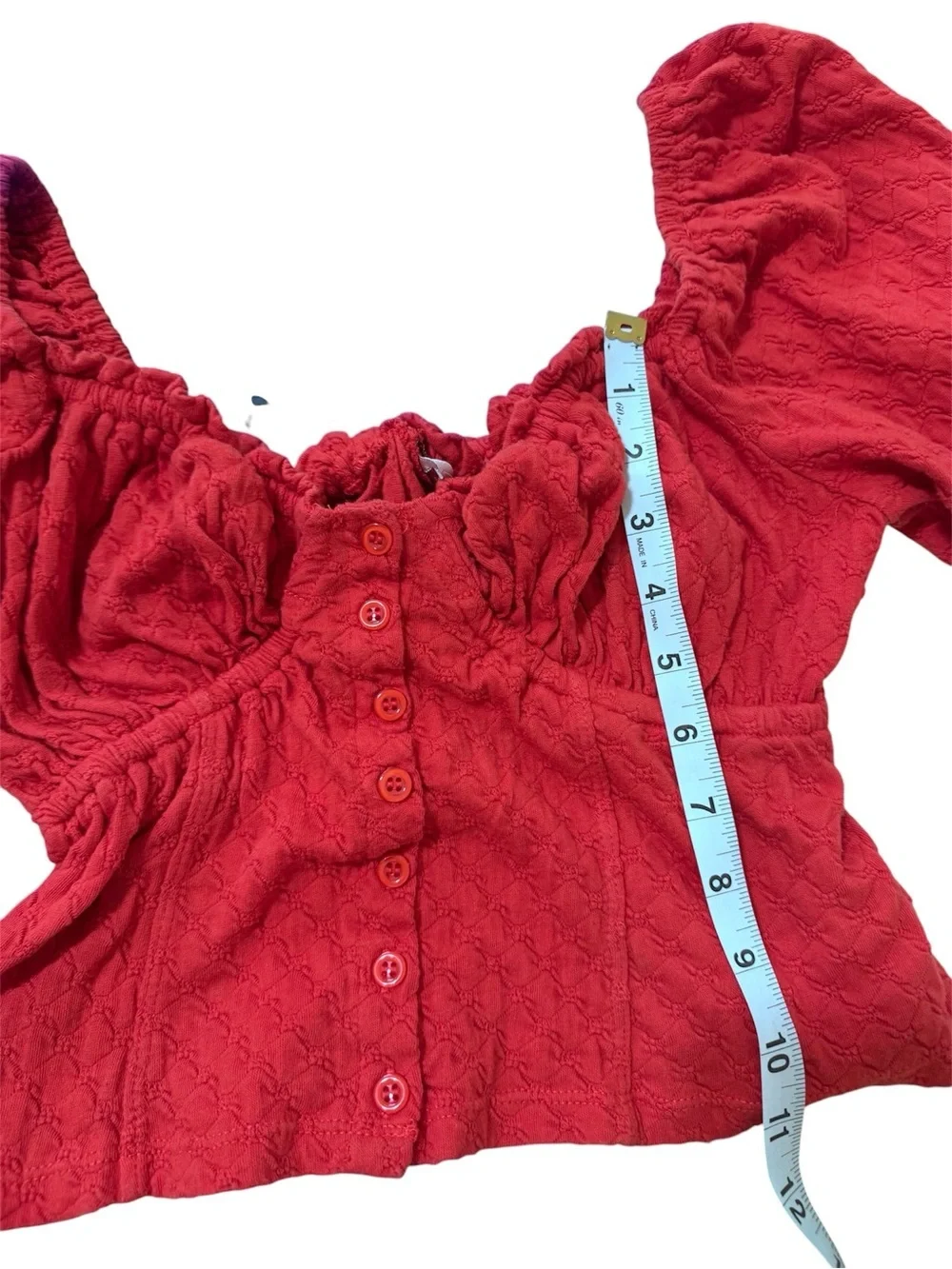 Free People Red Button-Front Sweetheart Long-Sleeve Crop Top